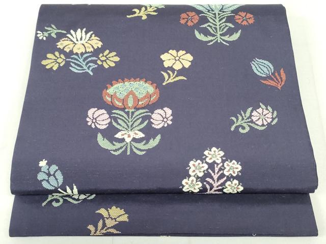 平和屋着物●西陣　川島織物　九寸開き名古屋帯　唐織　更紗花文　正絹　逸品　DAAU6963ob