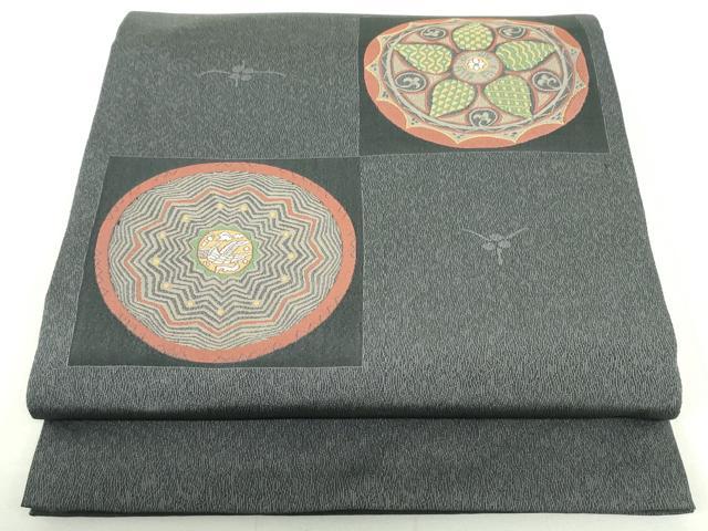 平和屋着物●太鼓柄袋帯 鳳凰抽象花丸文 正絹 逸品 DAAU6973ob