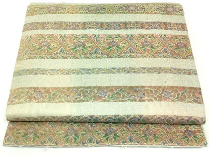 平和屋着物●全通柄袋帯　紬地　更紗花唐草横段文　金彩　正絹　逸品　DAAU6990ob
