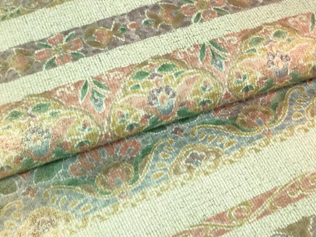 平和屋着物●全通柄袋帯　紬地　更紗花唐草横段文　金彩　正絹　逸品　DAAU6990ob