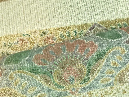 平和屋着物●全通柄袋帯　紬地　更紗花唐草横段文　金彩　正絹　逸品　DAAU6990ob