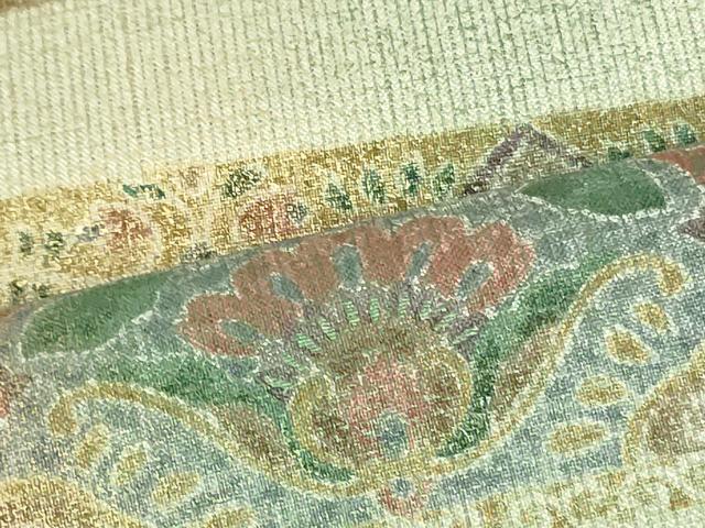 平和屋着物●全通柄袋帯　紬地　更紗花唐草横段文　金彩　正絹　逸品　DAAU6990ob