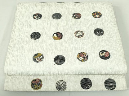 平和屋着物●六通柄袋帯　唐織　星暦　銀通し地　正絹　逸品　DAAU7000ob