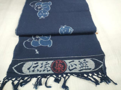 平和屋着物●久留米絣　反物　正藍　唐子遊び　綿　着尺　逸品　未使用　DAAU7459zzz