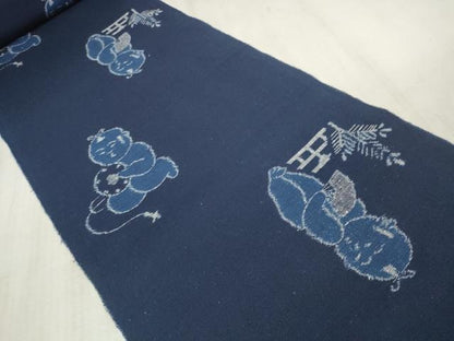 平和屋着物●久留米絣　反物　正藍　唐子遊び　綿　着尺　逸品　未使用　DAAU7459zzz