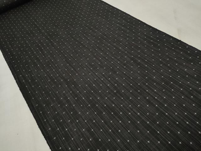 平和屋着物●三代目市三郎 大原紬 反物 着尺 十字絣 黒地 証紙付き 逸品 未使用 DAAU7698zzz