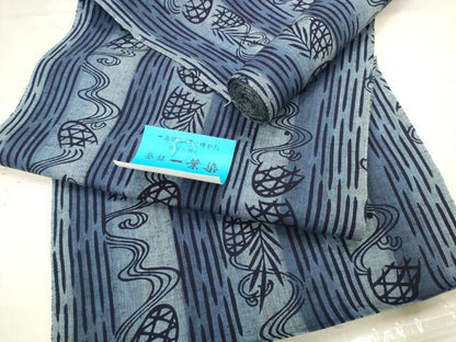 平和屋着物∴夏物　浴衣　反物　着尺　流水籬間道　綿　逸品　未使用　DAAU7856zzz