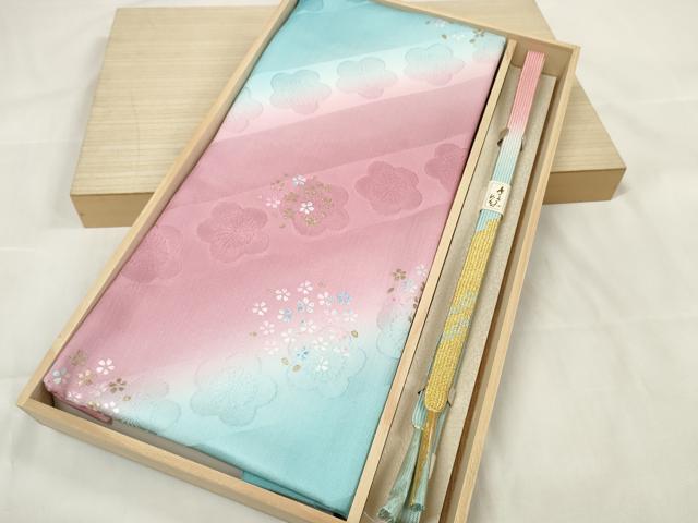平和屋着物●和装小物 帯締め・帯揚げセット 斜線 梅地紋 小花 暈し染め 金彩 手組紐 高麗組 金糸 逸品 未使用 DAAU7962zzz