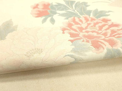 平和屋着物＊夏物　太鼓柄袋帯　地紙草花文　金糸　正絹　逸品　DAAU8097cm