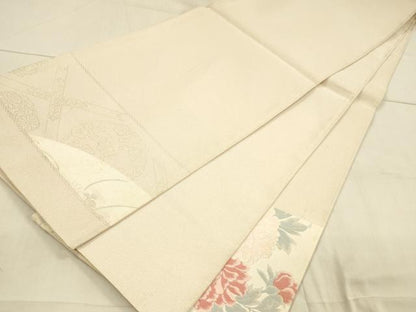 平和屋着物＊夏物　太鼓柄袋帯　地紙草花文　金糸　正絹　逸品　DAAU8097cm