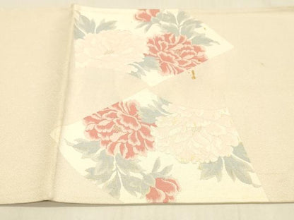 平和屋着物＊夏物　太鼓柄袋帯　地紙草花文　金糸　正絹　逸品　DAAU8097cm