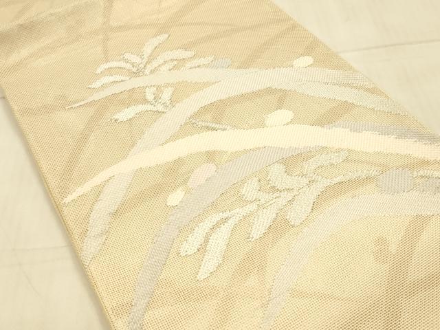 平和屋着物＊夏物　太鼓柄袋帯　草葉文　銀糸　正絹　逸品　DAAU8113cm
