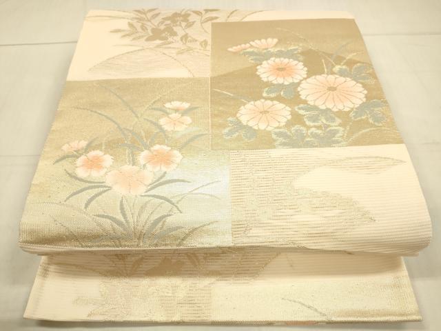 平和屋着物＊夏物 六通柄袋帯 色紙草花文 金糸 正絹 逸品 DAAU8129cm
