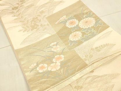 平和屋着物＊夏物 六通柄袋帯 色紙草花文 金糸 正絹 逸品 DAAU8129cm
