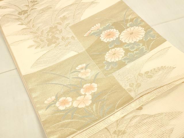 平和屋着物＊夏物 六通柄袋帯 色紙草花文 金糸 正絹 逸品 DAAU8129cm