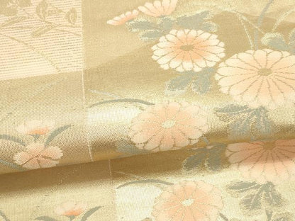 平和屋着物＊夏物 六通柄袋帯 色紙草花文 金糸 正絹 逸品 DAAU8129cm