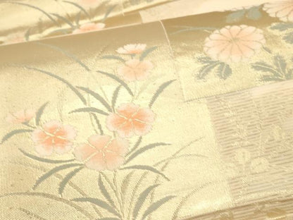 平和屋着物＊夏物 六通柄袋帯 色紙草花文 金糸 正絹 逸品 DAAU8129cm