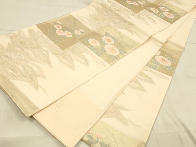 平和屋着物＊夏物 六通柄袋帯 色紙草花文 金糸 正絹 逸品 DAAU8129cm