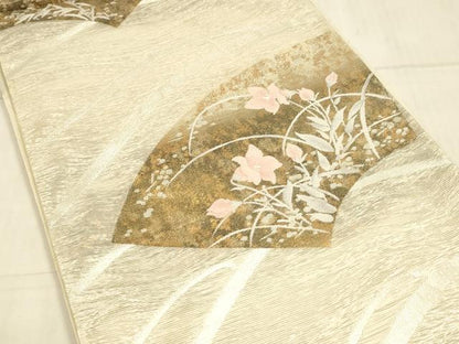 平和屋着物＊夏物　六通柄袋帯　扇に夏花　金銀糸　正絹　逸品　DAAU8139cm