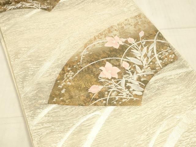 平和屋着物＊夏物　六通柄袋帯　扇に夏花　金銀糸　正絹　逸品　DAAU8139cm