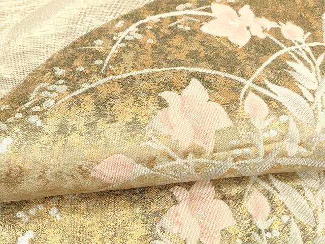 平和屋着物＊夏物　六通柄袋帯　扇に夏花　金銀糸　正絹　逸品　DAAU8139cm
