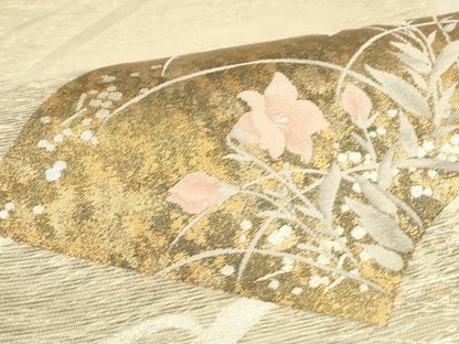 平和屋着物＊夏物　六通柄袋帯　扇に夏花　金銀糸　正絹　逸品　DAAU8139cm