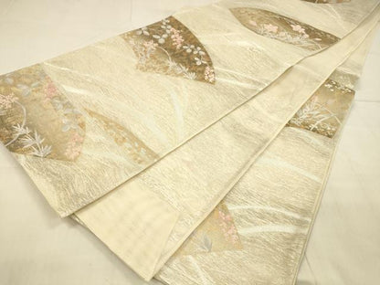 平和屋着物＊夏物　六通柄袋帯　扇に夏花　金銀糸　正絹　逸品　DAAU8139cm