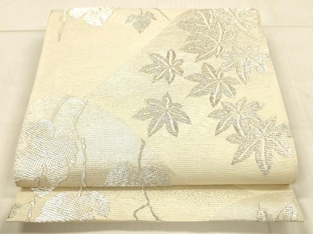 平和屋着物＊夏物　六通柄袋帯　草葉文　銀糸　正絹　逸品　DAAU8148cm