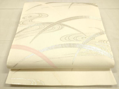 平和屋着物＊夏物　六通柄袋帯　流水草葉文　銀糸　正絹　逸品　DAAU8269cm