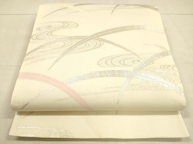 平和屋着物＊夏物　六通柄袋帯　流水草葉文　銀糸　正絹　逸品　DAAU8269cm