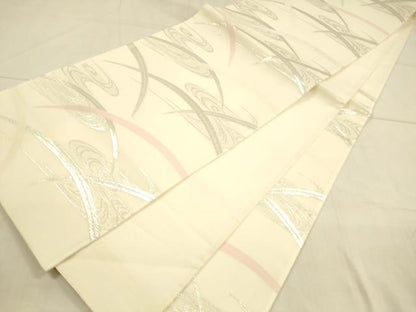 平和屋着物＊夏物　六通柄袋帯　流水草葉文　銀糸　正絹　逸品　DAAU8269cm