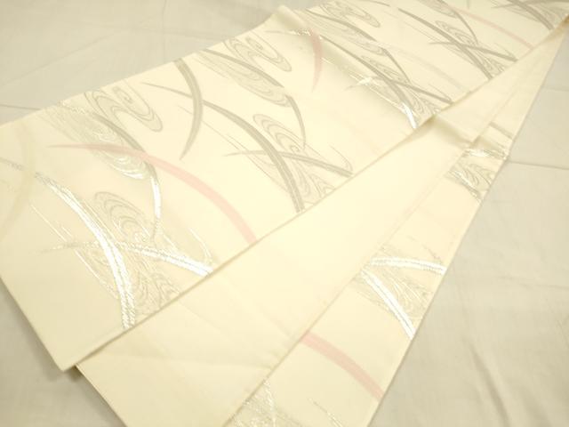平和屋着物＊夏物　六通柄袋帯　流水草葉文　銀糸　正絹　逸品　DAAU8269cm