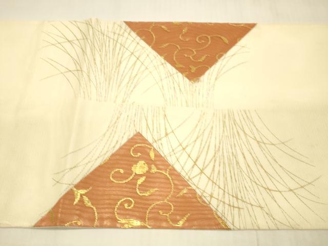 平和屋着物＊夏物 太鼓柄袋帯 草葉文 金糸 正絹 逸品 DAAU8321cm