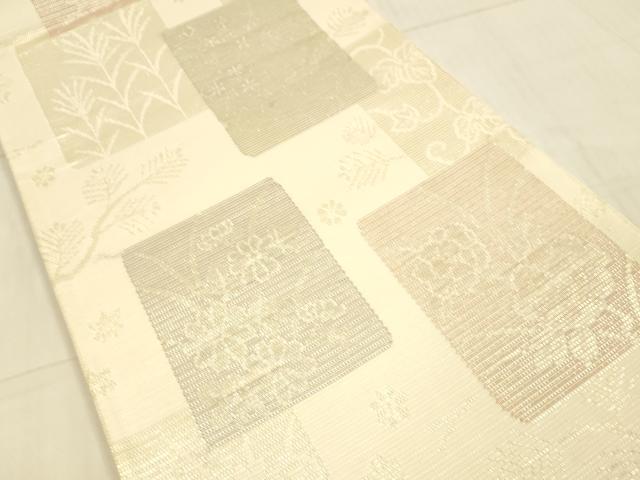 平和屋着物＊夏物　六通柄袋帯　色紙流水草花文　金糸　正絹　逸品　DAAU8327cm