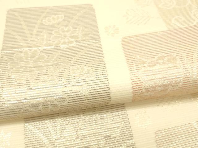 平和屋着物＊夏物　六通柄袋帯　色紙流水草花文　金糸　正絹　逸品　DAAU8327cm