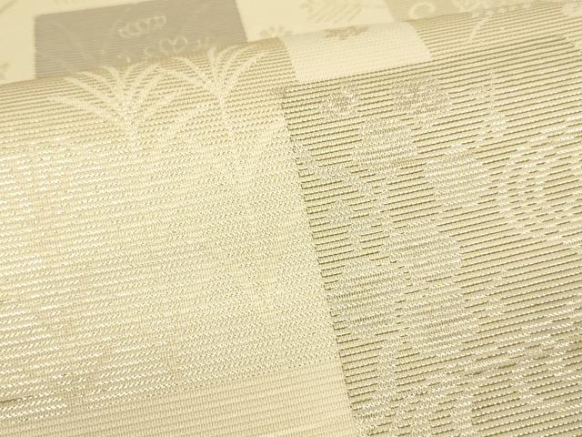 平和屋着物＊夏物　六通柄袋帯　色紙流水草花文　金糸　正絹　逸品　DAAU8327cm