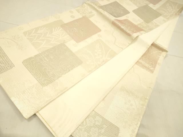 平和屋着物＊夏物　六通柄袋帯　色紙流水草花文　金糸　正絹　逸品　DAAU8327cm