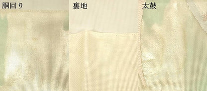 平和屋着物＊夏物　太鼓柄袋帯　唐織　草花文　銀糸　正絹　逸品　DAAU8435cm