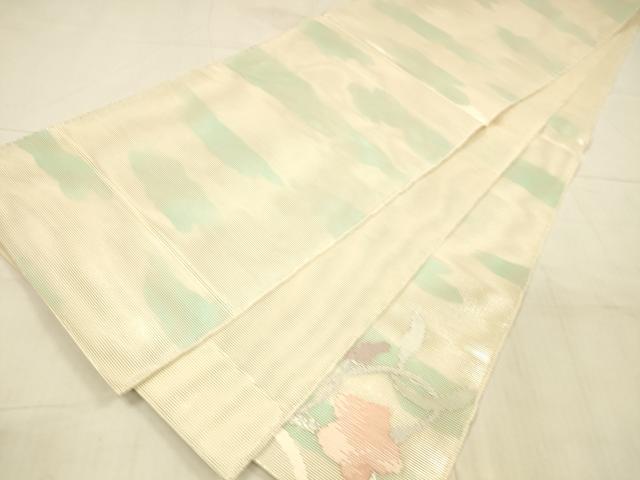 平和屋着物＊夏物　太鼓柄袋帯　唐織　草花文　銀糸　正絹　逸品　DAAU8435cm