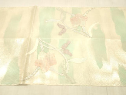平和屋着物＊夏物　太鼓柄袋帯　唐織　草花文　銀糸　正絹　逸品　DAAU8435cm