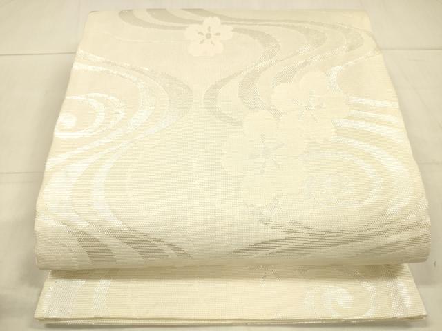 平和屋着物＊夏物　六通柄袋帯　流水花文　銀糸　正絹　逸品　DAAU8437cm