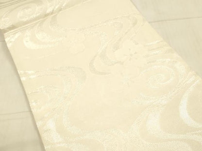 平和屋着物＊夏物　六通柄袋帯　流水花文　銀糸　正絹　逸品　DAAU8437cm