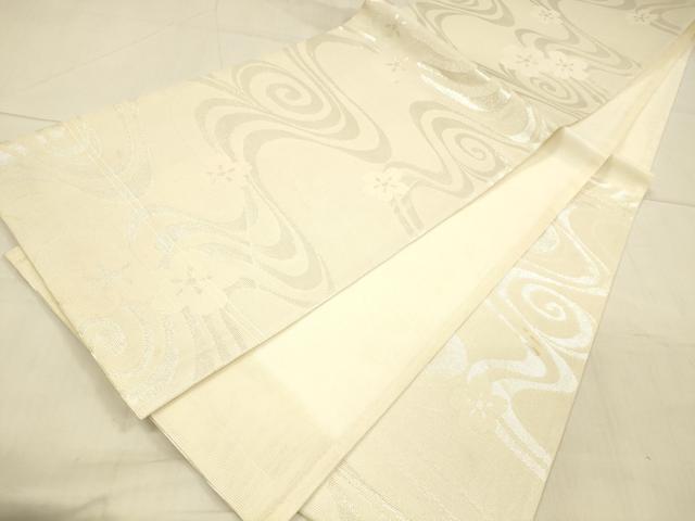 平和屋着物＊夏物　六通柄袋帯　流水花文　銀糸　正絹　逸品　DAAU8437cm