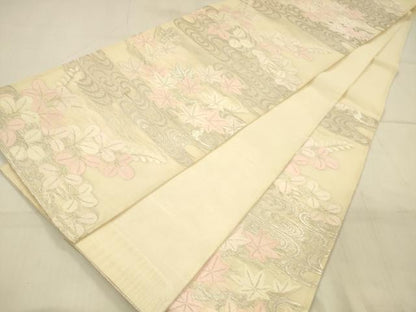 平和屋着物＊夏物 六通柄袋帯 流水草葉文 銀糸 正絹 逸品 DAAU8447cm