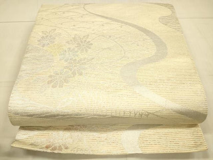 平和屋着物＊夏物　六通柄袋帯　流水笹竹花文　金銀糸　正絹　逸品　DAAU8469cm