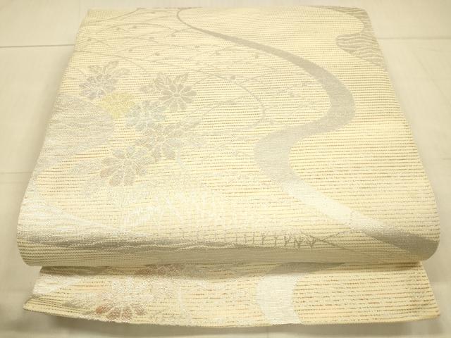 平和屋着物＊夏物　六通柄袋帯　流水笹竹花文　金銀糸　正絹　逸品　DAAU8469cm
