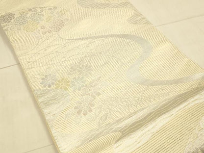 平和屋着物＊夏物　六通柄袋帯　流水笹竹花文　金銀糸　正絹　逸品　DAAU8469cm