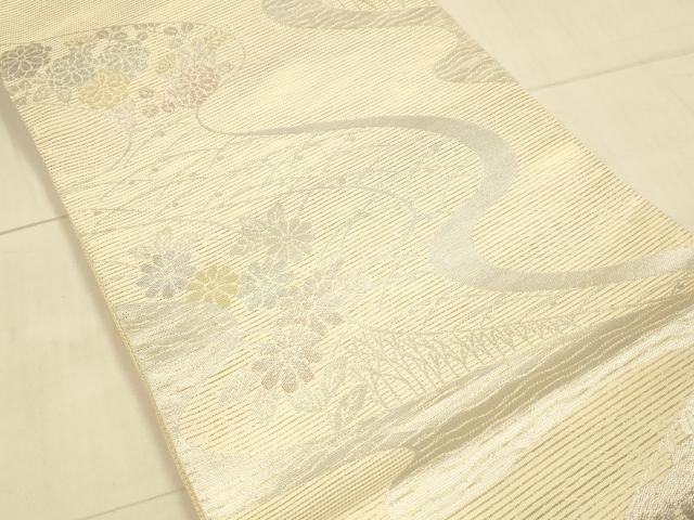 平和屋着物＊夏物　六通柄袋帯　流水笹竹花文　金銀糸　正絹　逸品　DAAU8469cm