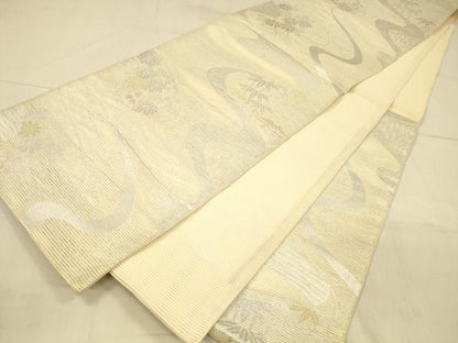 平和屋着物＊夏物　六通柄袋帯　流水笹竹花文　金銀糸　正絹　逸品　DAAU8469cm