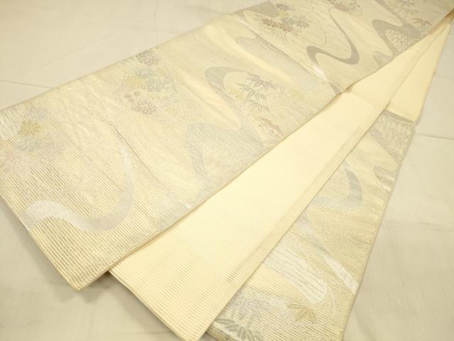 平和屋着物＊夏物　六通柄袋帯　流水笹竹花文　金銀糸　正絹　逸品　DAAU8469cm
